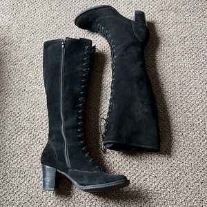 Born Knee-High Black Suede Boot with Front Laces. Size 11
